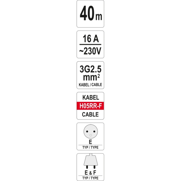 Kabeltrommel 40M 3G 2,5 Franz÷sisch Typ E Nicht Schuko YT-8107 Kabeltrommel 40M 3G 2,5 Franz÷sisch Typ E Nicht Schuko YT-8107