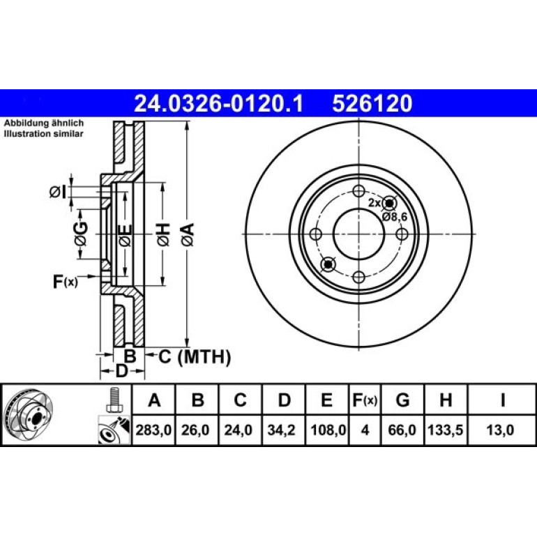 Bremsscheibe Peugeot S. 207/307/308/2008/3008/5008/Partner 00- Power Disc 24.0326-0120.1