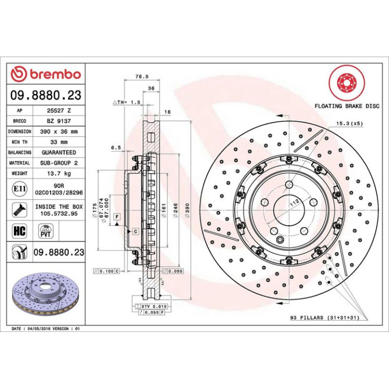 15 481 124 Brembo PREMIUM VA zweiteilig 09.8880.23
