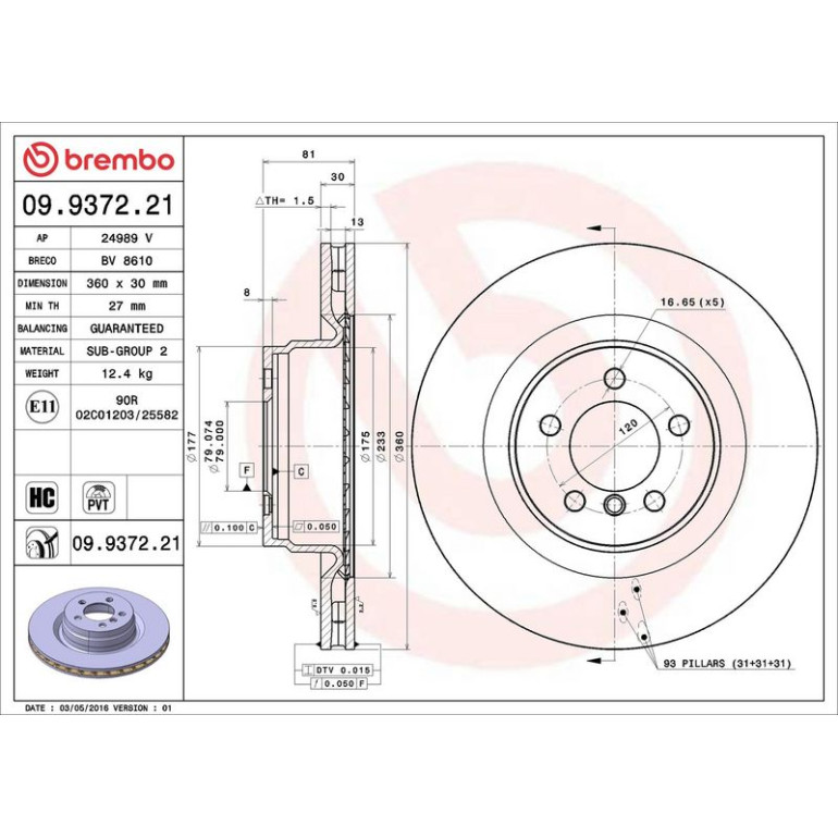 52 481 032 Bremsscheibe VA 09.9372.21 52 481 032 Bremsscheibe VA 09.9372.21