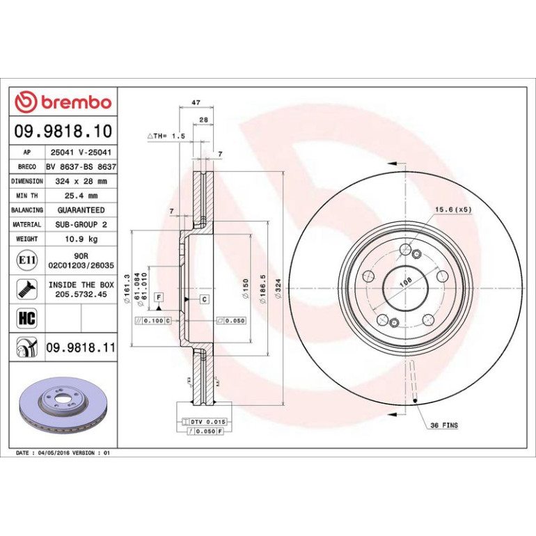 72 481 044 Bremsscheibe VA 09.9818.11 72 481 044 Bremsscheibe VA 09.9818.11