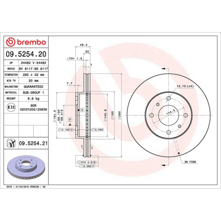 85 481 051 Bremsscheibe VA 09.5254.20 85 481 051 Bremsscheibe VA 09.5254.20