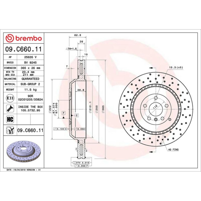 15 482 106 Bremsscheibe HA 09.C660.11 15 482 106 Bremsscheibe HA 09.C660.11