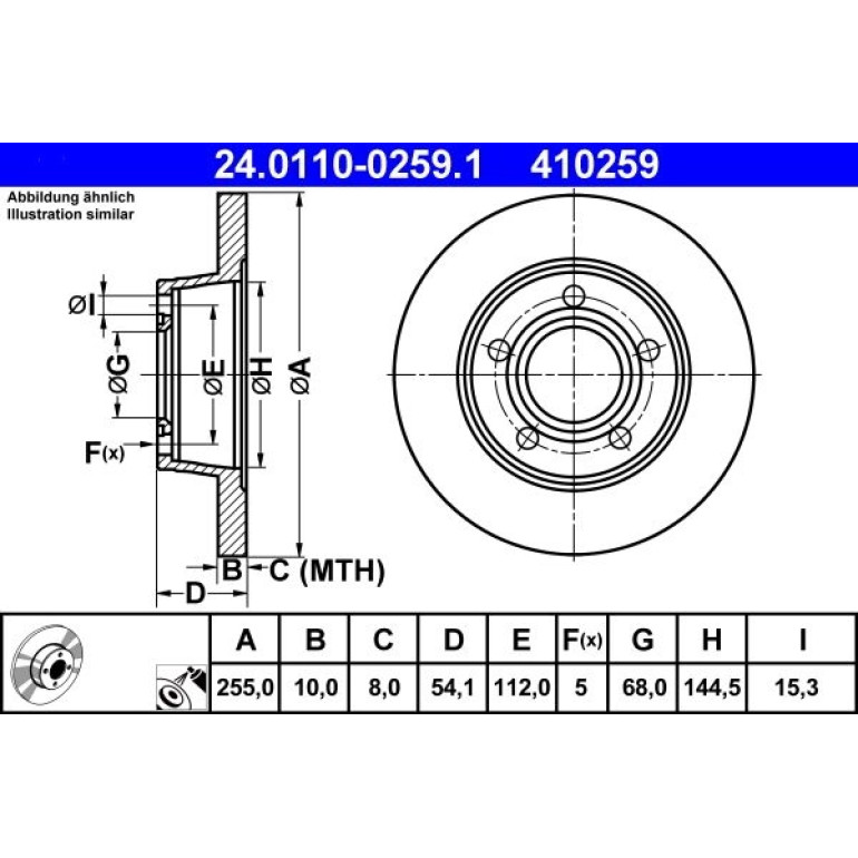 Bremsscheibe Audi T. A6 1.8-3.0 Quattro 97-05 24.0110-0259.1 Bremsscheibe Audi T. A6 1.8-3.0 Quattro 97-05 24.0110-0259.1
