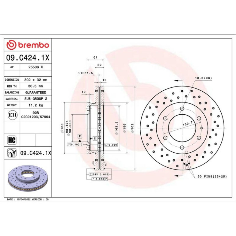 Bremsscheibe VA Xtra 09.C424.1X Bremsscheibe VA Xtra 09.C424.1X