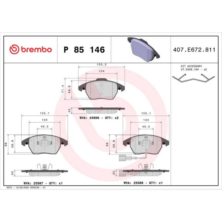 BREMBO Bremsklötze VA P 85 146 BREMBO Bremsklötze VA P 85 146
