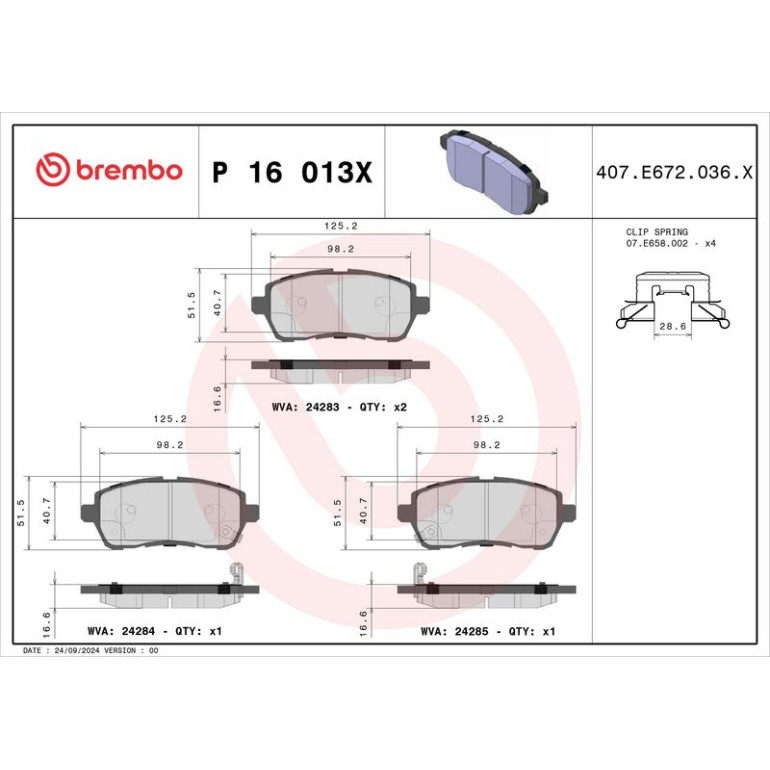 BREMBO Bremsklötze VA P 16 013X BREMBO Bremsklötze VA P 16 013X