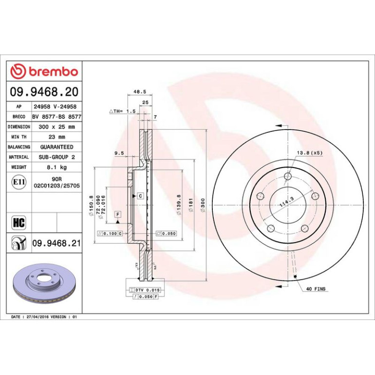 83 481 044 Bremsscheibe VA 09.9468.21 83 481 044 Bremsscheibe VA 09.9468.21
