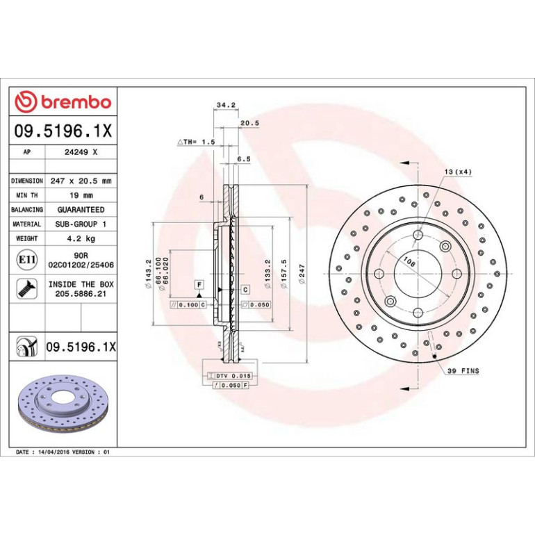 Bremsscheibe VA Xtra 09.5196.1X Bremsscheibe VA Xtra 09.5196.1X