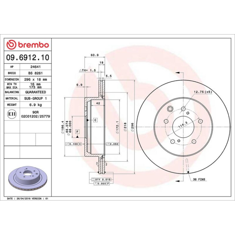 85 482 048 Bremsscheibe HA 09.6912.10 85 482 048 Bremsscheibe HA 09.6912.10