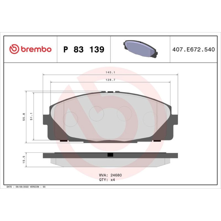 BREMBO Bremsklötze VA P 83 139 BREMBO Bremsklötze VA P 83 139