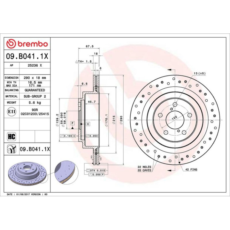 Bremsscheibe HA Xtra 09.B041.1X Bremsscheibe HA Xtra 09.B041.1X