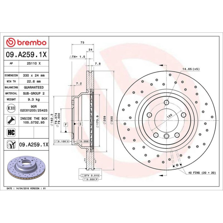 Bremsscheibe VA Xtra 09.A259.1X Bremsscheibe VA Xtra 09.A259.1X