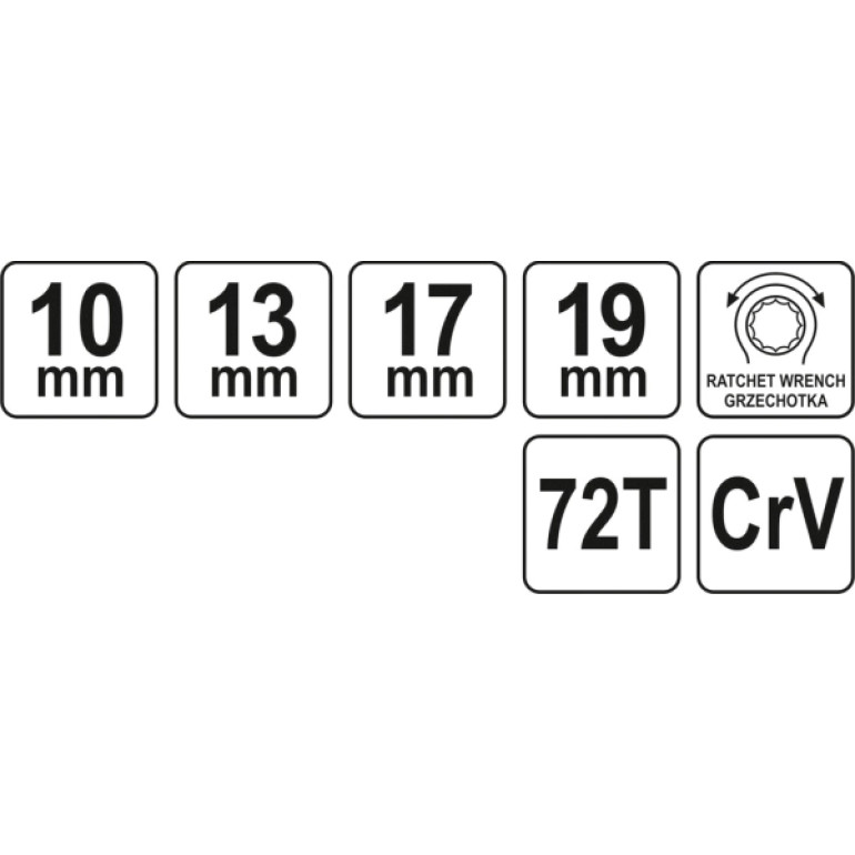 Doppelring-Ratschenschlüssel 13.10.17.19 YT-4945 Doppelring-Ratschenschlüssel 13.10.17.19 YT-4945
