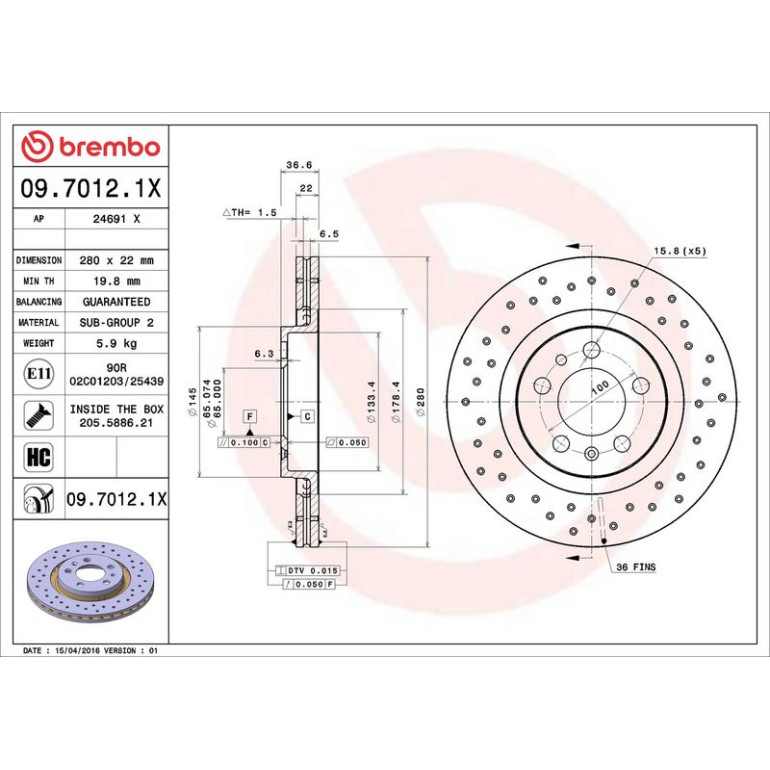 Bremsscheibe VA Xtra 09.7012.1X Bremsscheibe VA Xtra 09.7012.1X