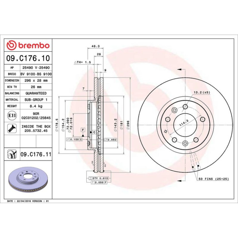83 481 164 Bremsscheibe VA 09.C176.11 83 481 164 Bremsscheibe VA 09.C176.11