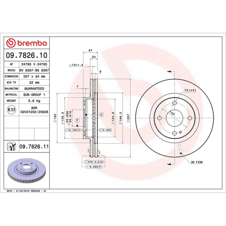 83 481 038 Bremsscheibe VA 09.7826.10 83 481 038 Bremsscheibe VA 09.7826.10