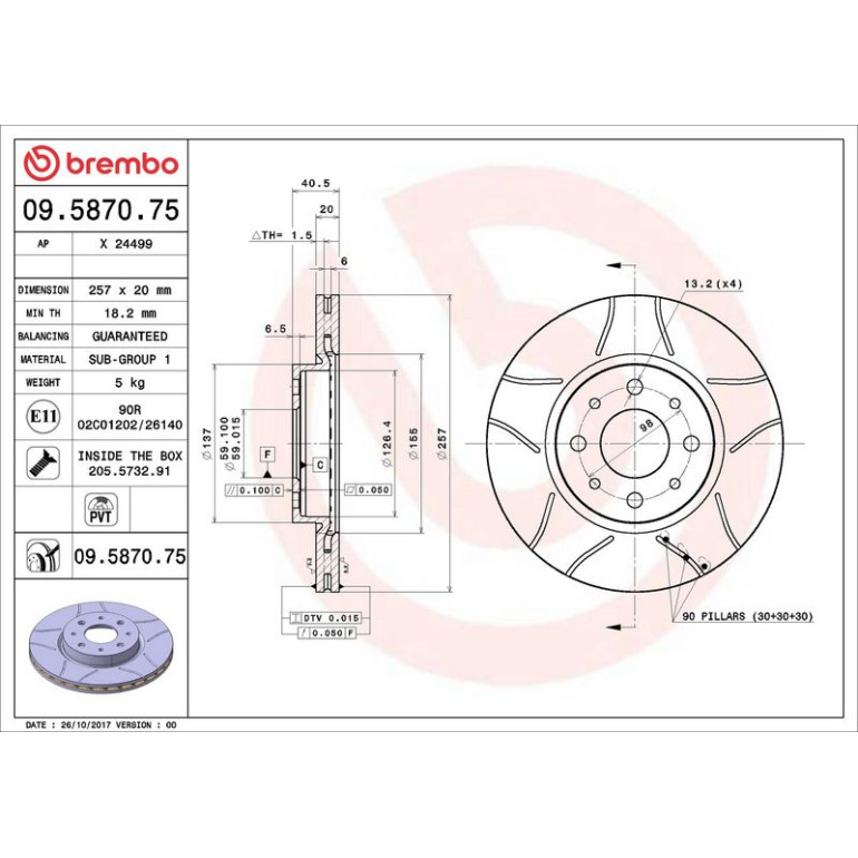 BREMBO Bremsscheibe 09.5870.75 BREMBO Bremsscheibe 09.5870.75