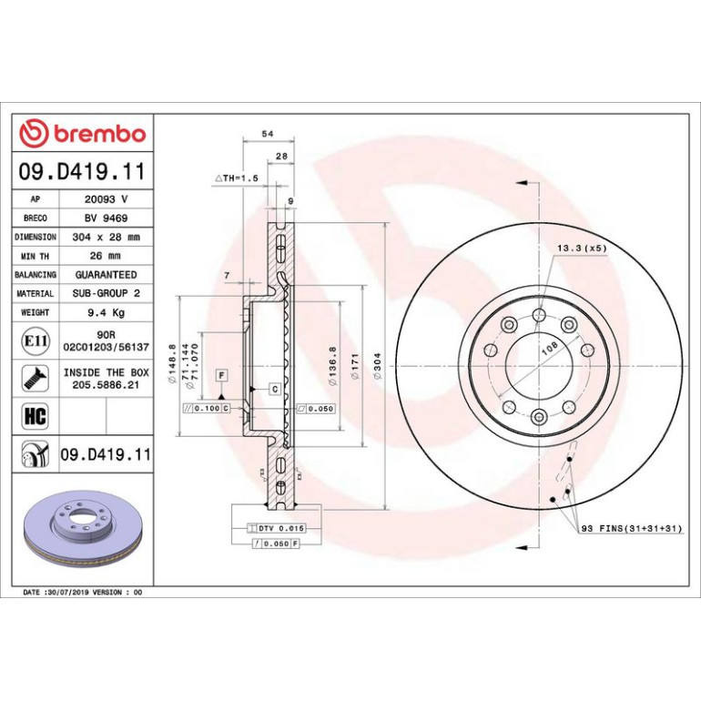 Bremsscheibe VA 09.D419.11 Bremsscheibe VA 09.D419.11