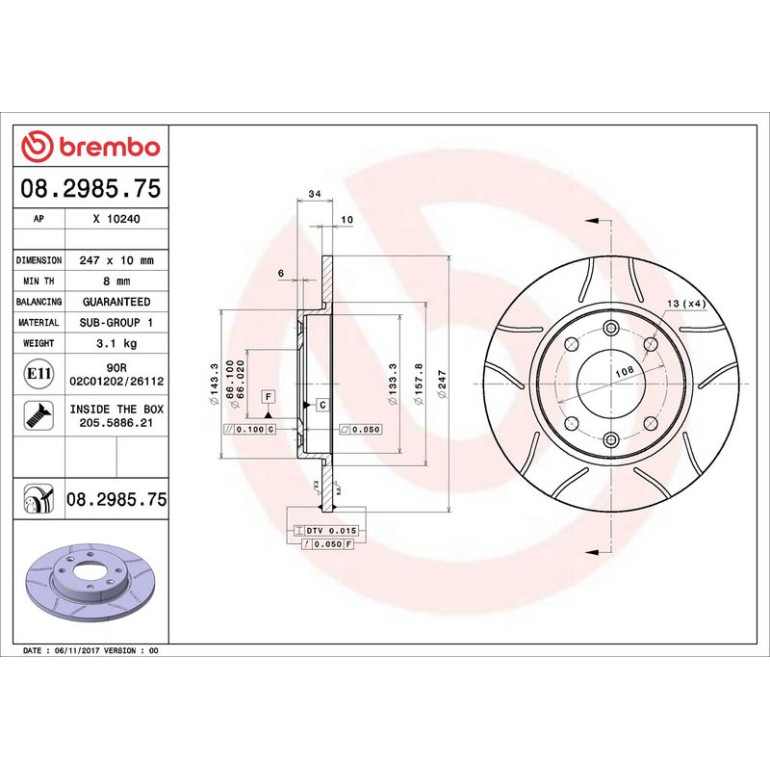 BREMBO Bremsscheibe Max VA/HA 08.2985.75 BREMBO Bremsscheibe Max VA/HA 08.2985.75