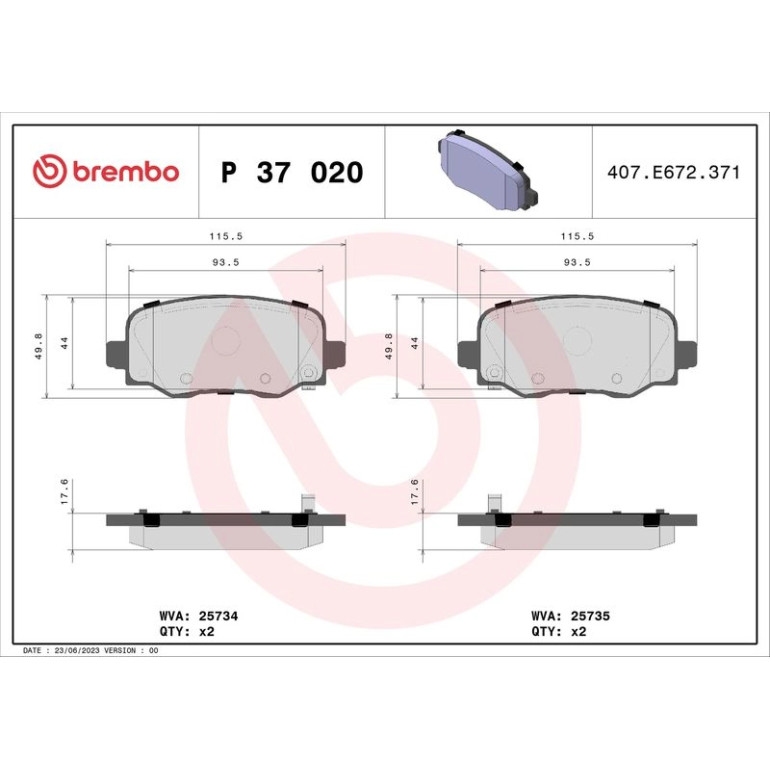 BREMBO Bremsklötze HA P 37 020 BREMBO Bremsklötze HA P 37 020