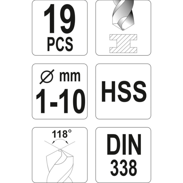 Spirallbohrersatz Hss 19-Tlg. 1-10Mm YT-4462 Spirallbohrersatz Hss 19-Tlg. 1-10Mm YT-4462