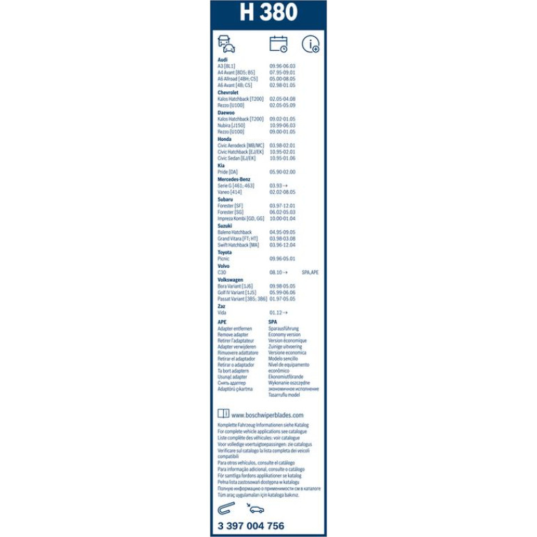 Bosch Wischerblatt H380 3397004756 Bosch Wischerblatt H380 3397004756