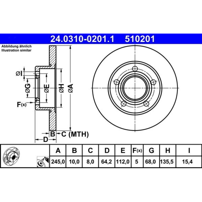 Bremsscheibe Vw T. Passat 96-05 Power Disc 24.0310-0201.1 Bremsscheibe Vw T. Passat 96-05 Power Disc 24.0310-0201.1