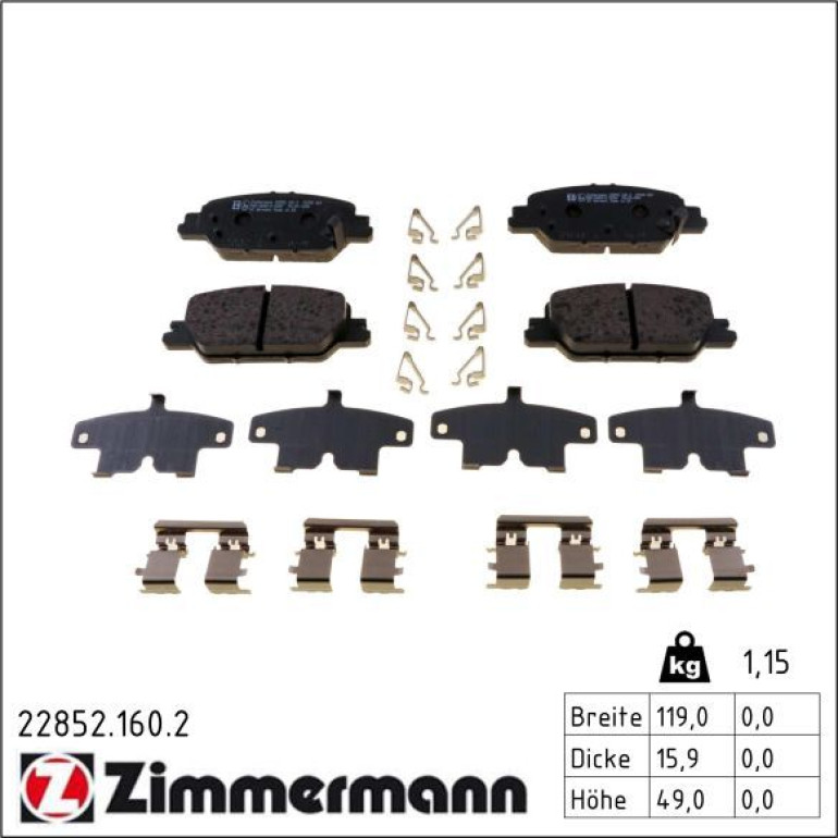 ZIMMERMANN Bremsbelagsatz, Scheibenbremse 22852.160.2 ZIMMERMANN Bremsbelagsatz, Scheibenbremse 22852.160.2
