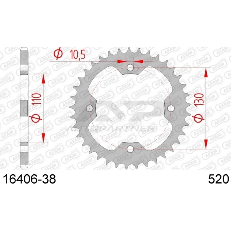 AFAM Kettenrad STAHL 38 Zähne 16406-38 AFAM Kettenrad STAHL 38 Zähne 16406-38