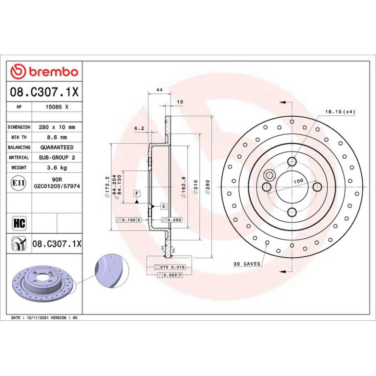 Bremsscheibe HA 08.C307.1X Bremsscheibe HA 08.C307.1X
