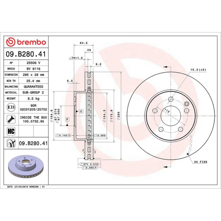 15 481 067 Bremsscheibe VA 09.B280.41 15 481 067 Bremsscheibe VA 09.B280.41