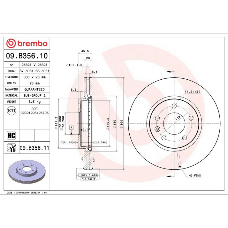 97 481 001 Bremsscheibe VA 09.B356.11 97 481 001 Bremsscheibe VA 09.B356.11
