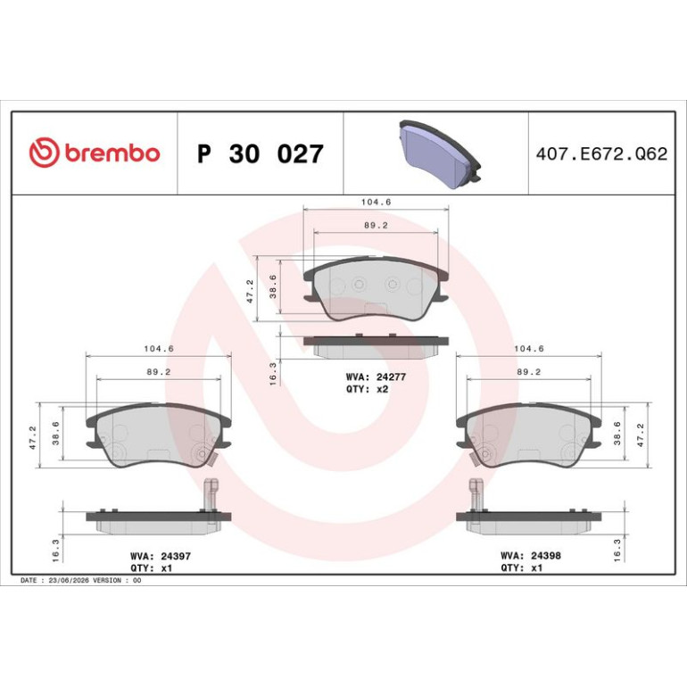 BREMBO Bremsklötze VA P 30 027 BREMBO Bremsklötze VA P 30 027