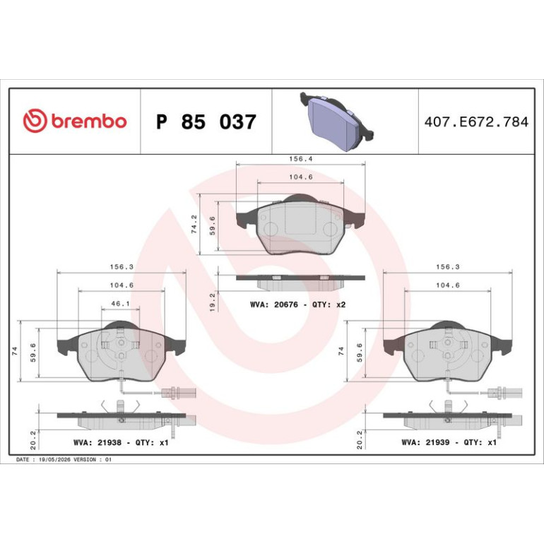 BREMBO Bremsklötze VA P 85 037 BREMBO Bremsklötze VA P 85 037