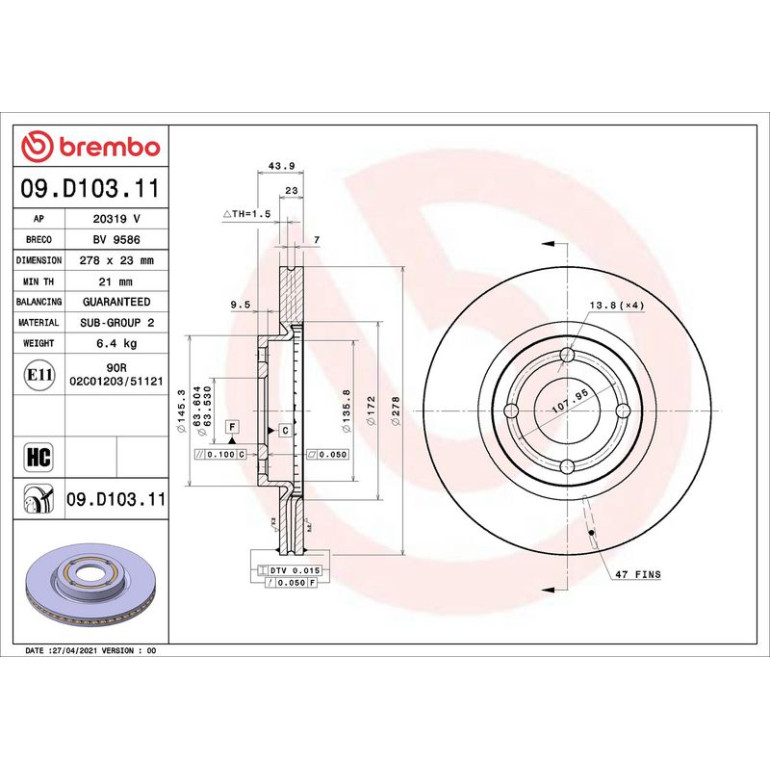 Bremsscheibe VA 09.D103.11 Bremsscheibe VA 09.D103.11