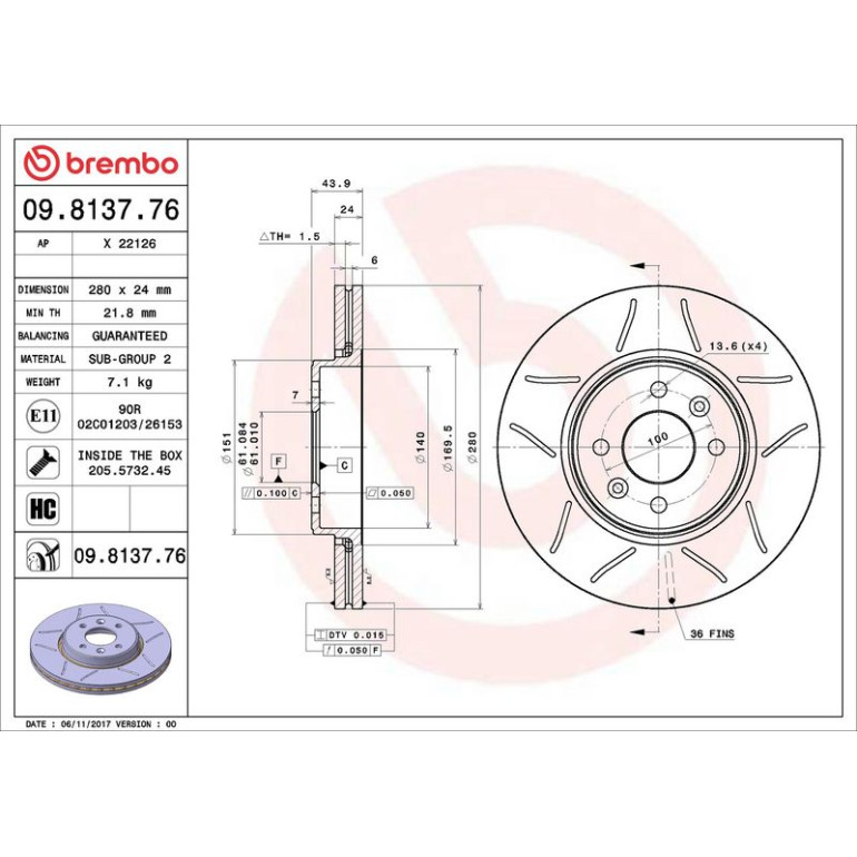 72 481 035M Bremsscheibe VA Brembo Max 09.8137.76 72 481 035M Bremsscheibe VA Brembo Max 09.8137.76