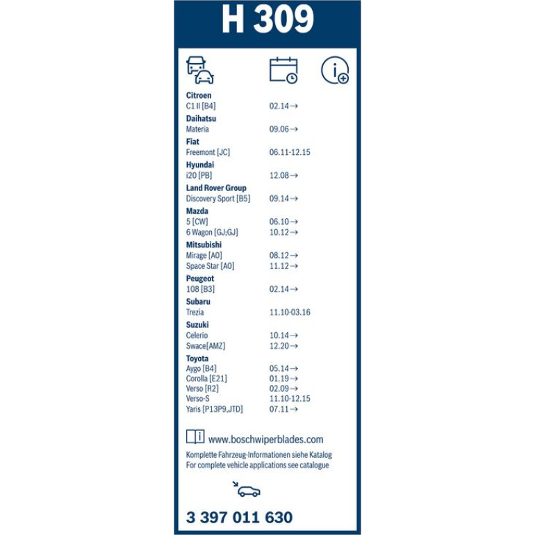 Bosch Wischerblatt H309 3397011630 Bosch Wischerblatt H309 3397011630