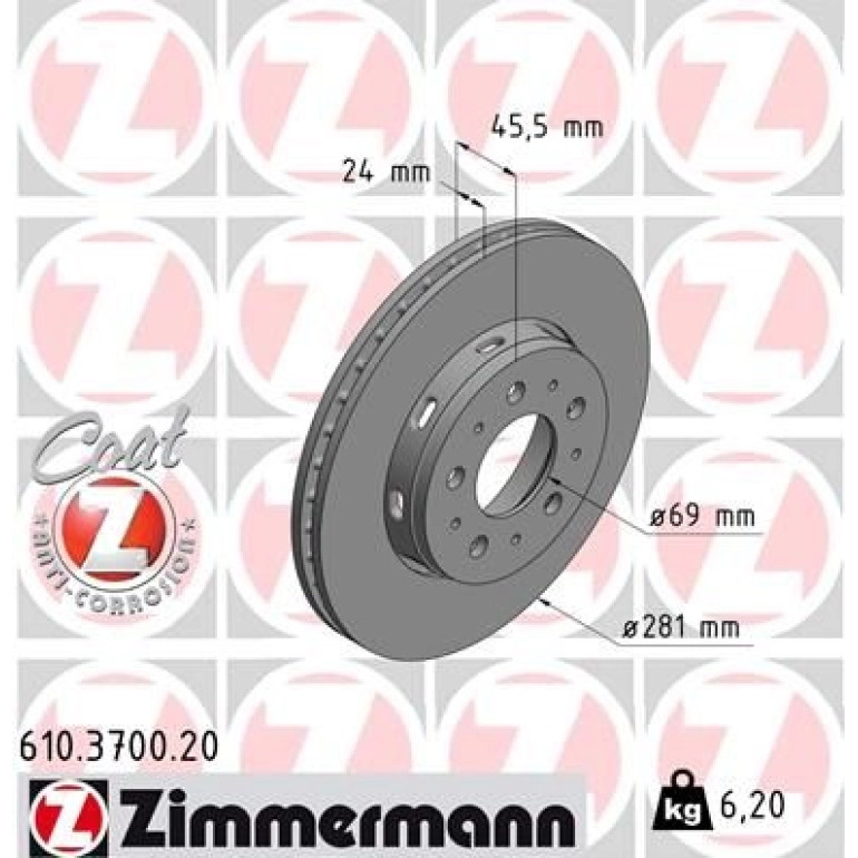 ZIMMERMANN Bremsscheibe 610.3700.20 ZIMMERMANN Bremsscheibe 610.3700.20