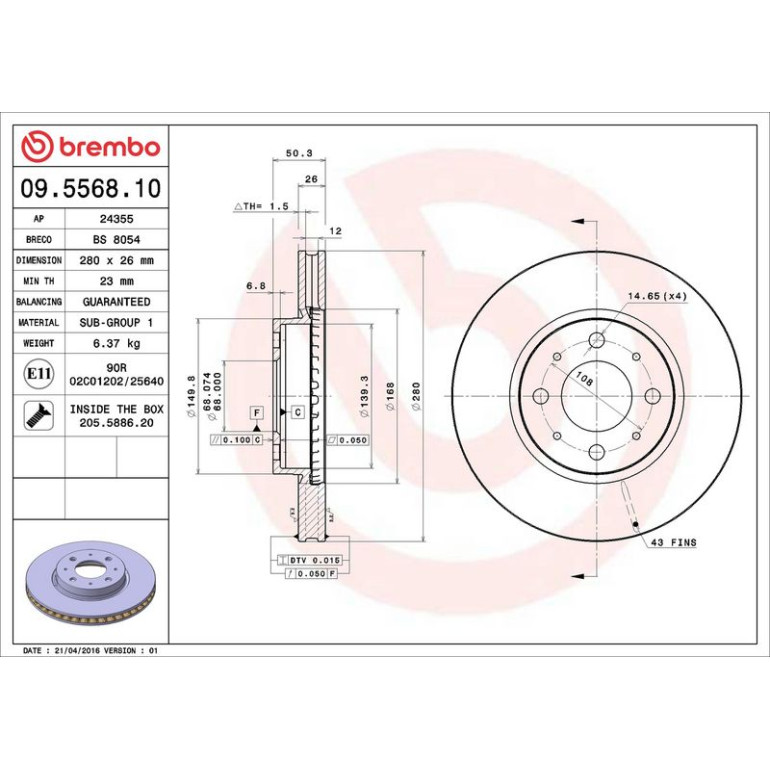 76 481 016 Bremsscheibe VA 09.5568.10 76 481 016 Bremsscheibe VA 09.5568.10