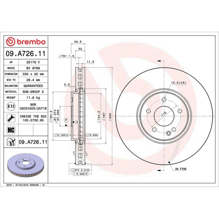 15 481 090 Bremsscheibe VA 09.A726.11 15 481 090 Bremsscheibe VA 09.A726.11