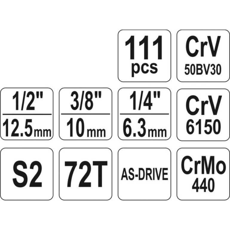 Steckschlüsselsatz Xl Typ2 1/2 + 3/8 + 1/4 111-Tlg YT-38831 Steckschlüsselsatz Xl Typ2 1/2 + 3/8 + 1/4 111-Tlg YT-38831