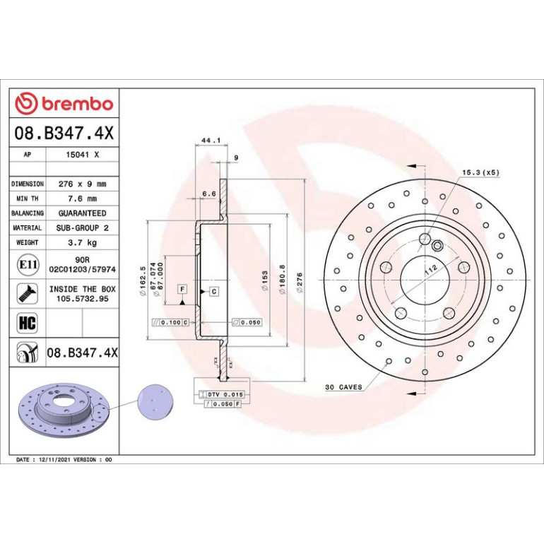 BREMBO Bremsscheibe XTRA HA 08.B347.4X BREMBO Bremsscheibe XTRA HA 08.B347.4X