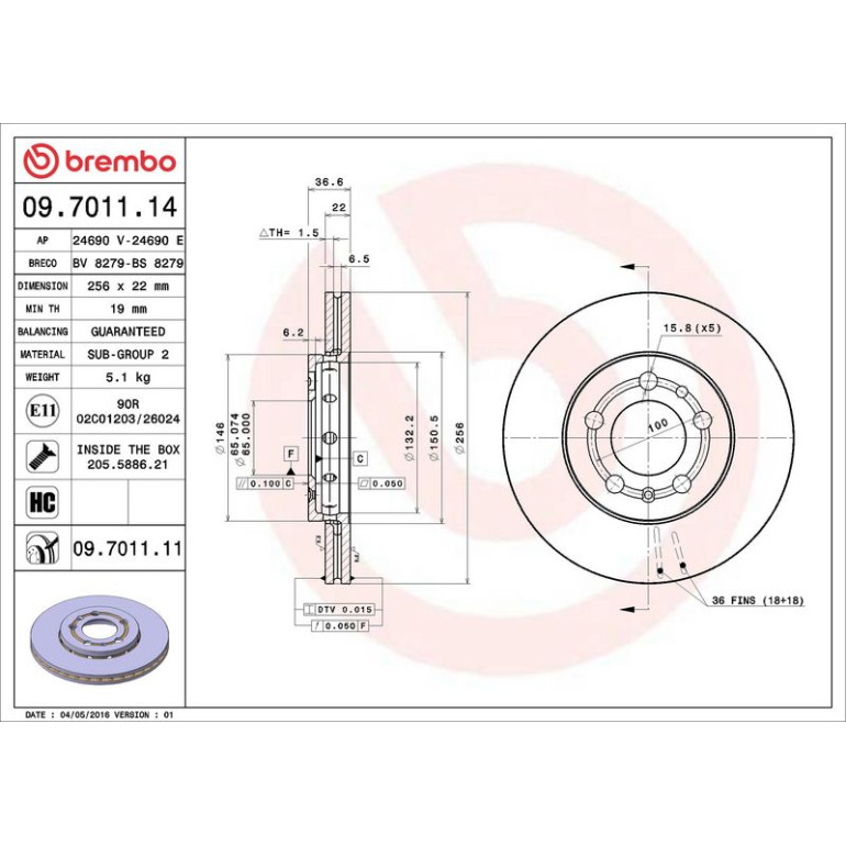 12 481 023 Bremsscheibe VA 09.7011.11 12 481 023 Bremsscheibe VA 09.7011.11