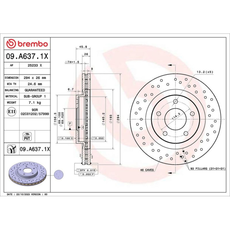 BREMBO Bremsscheibe 09.A637.1X BREMBO Bremsscheibe 09.A637.1X