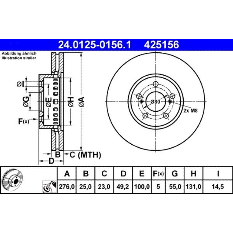 Bremsscheibe Toyota P. Avensis 1.6-2.0 97-03 24.0125-0156.1