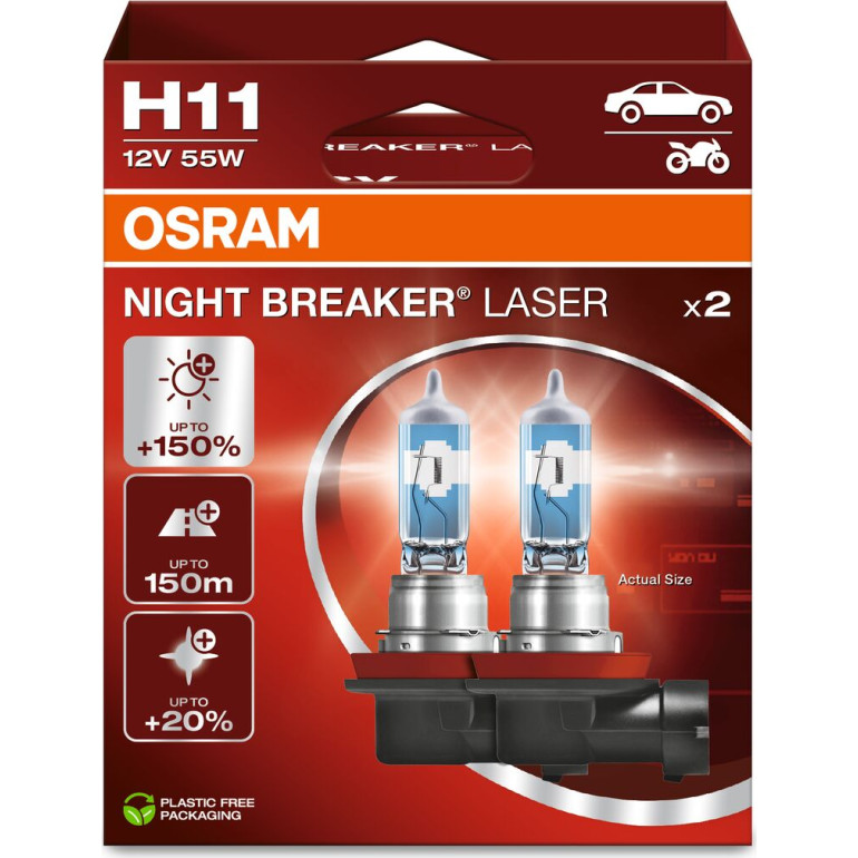 OSRAM H11 12V 55W PGJ19-2 NIGHT BREAKER LASER +150% Licht OSRAM H11 12V 55W PGJ19-2 NIGHT BREAKER LASER +150% Licht