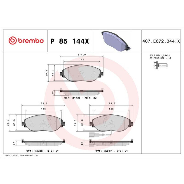 BREMBO Bremsklötze Xtra VA P 85 144X BREMBO Bremsklötze Xtra VA P 85 144X