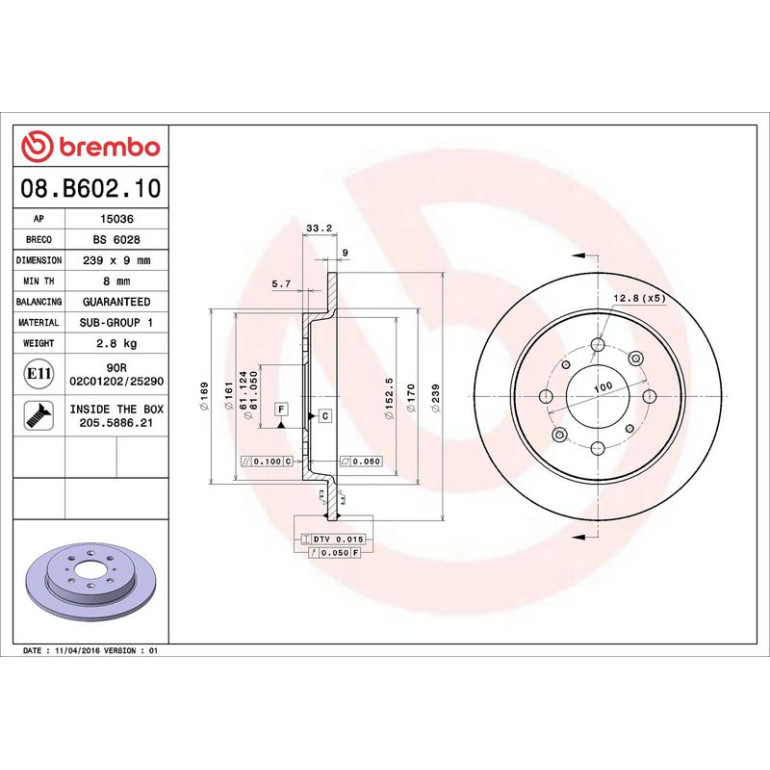 86 482 025 Bremsscheibe HA 08.B602.10 86 482 025 Bremsscheibe HA 08.B602.10