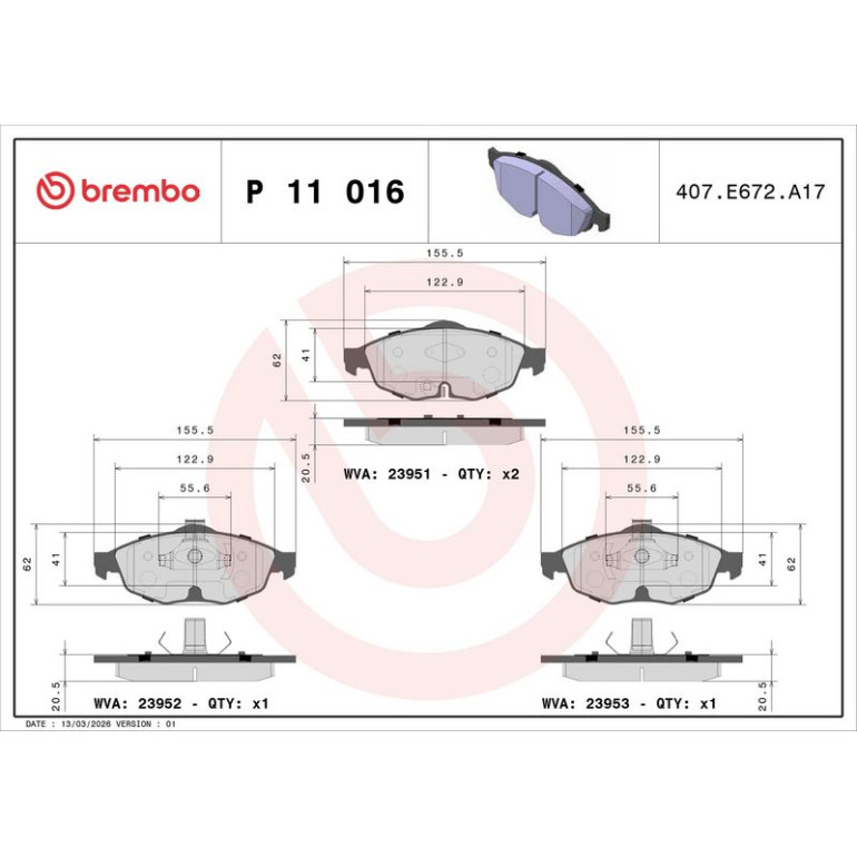 BREMBO Bremsklötze VA P 11 016 BREMBO Bremsklötze VA P 11 016